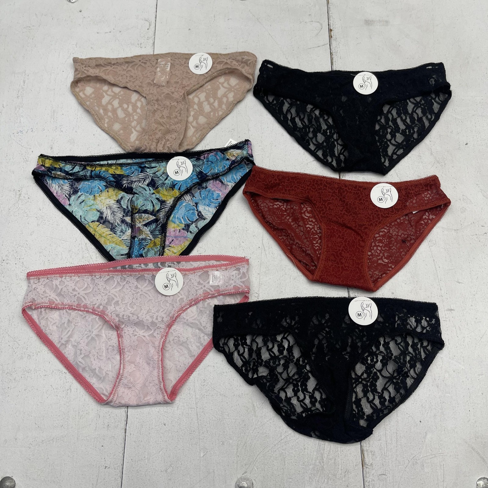 See Through Bikini Panties Womens Medium Multicolor Lace Sheer 6 Pack Stretch