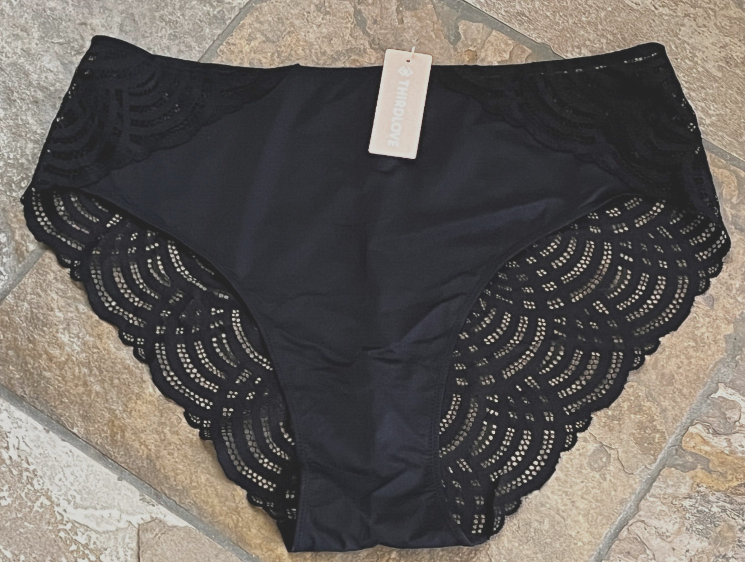 THIRD LOVE Size 1X Sheer Black Lace Back Silky Front Cheeky Hi Cut Panties NWT
