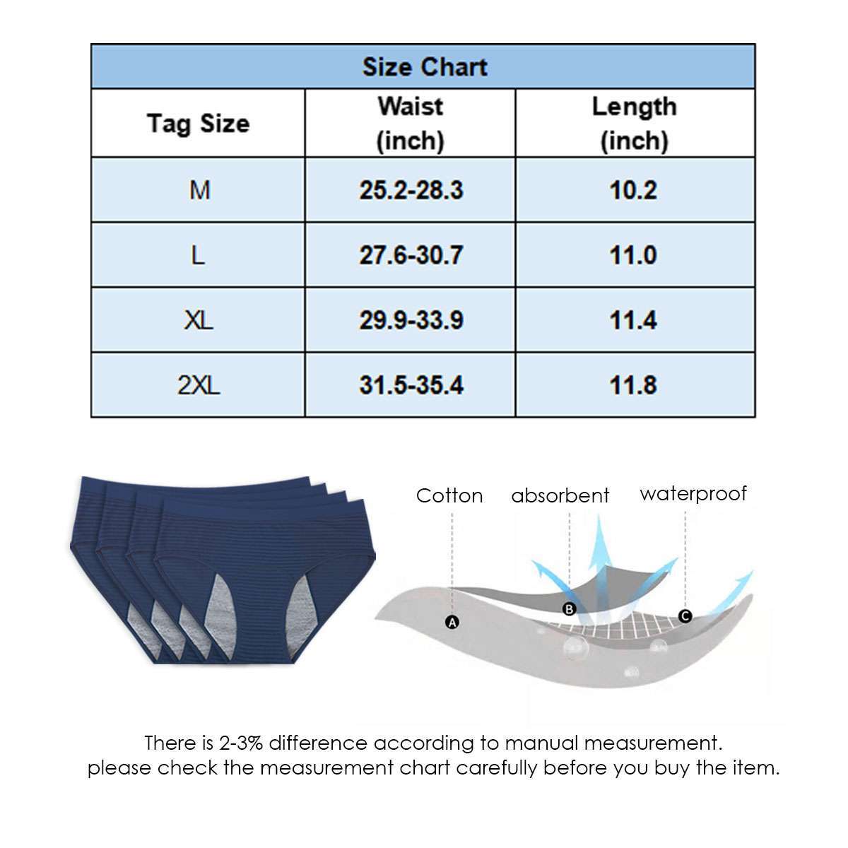 1/4Pack Womens Cotton Period Panties Leakproof Underwear Menstrual Briefs Panty