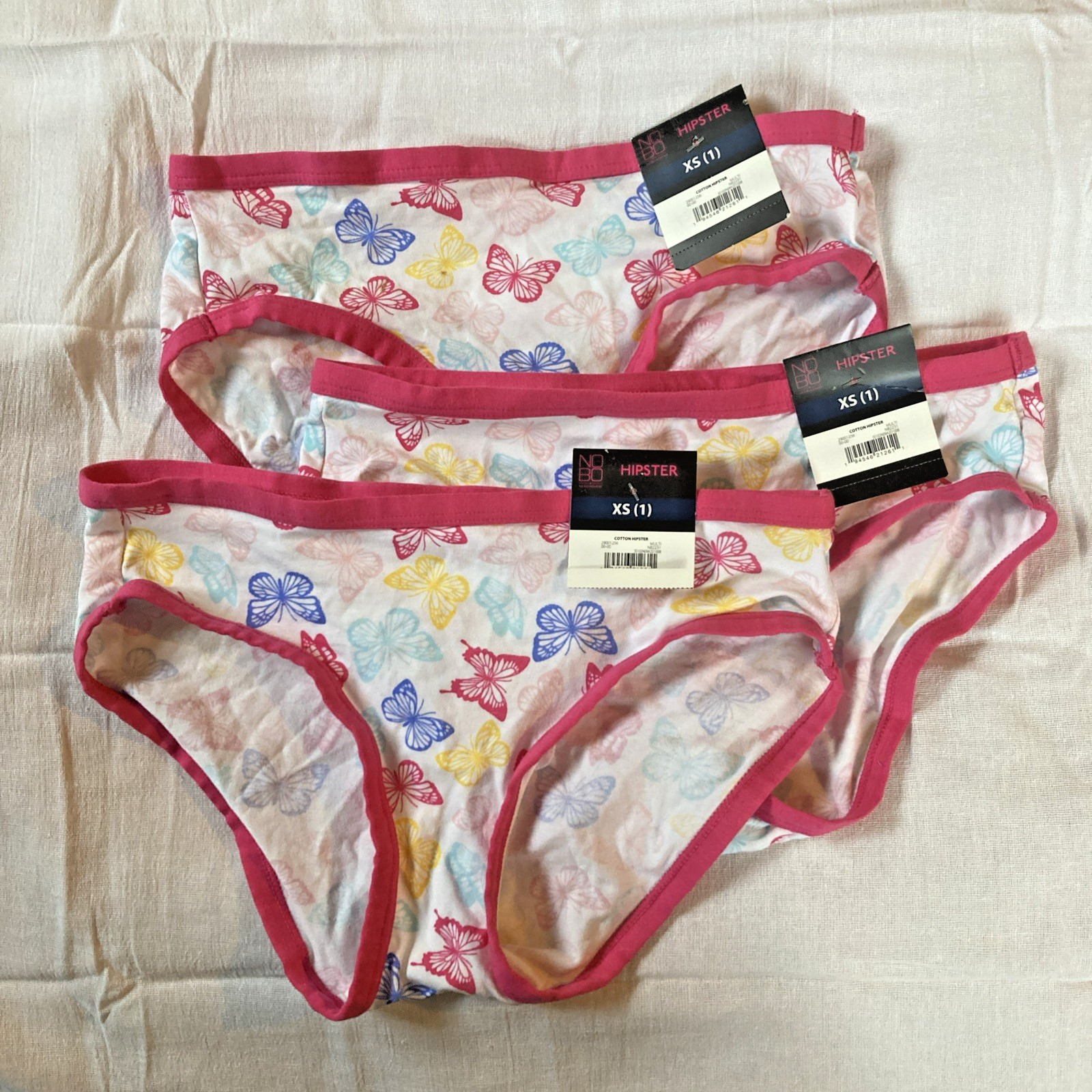 Lot of 3 No Boundaries Cotton Hipster Panties XS Butterfly Print