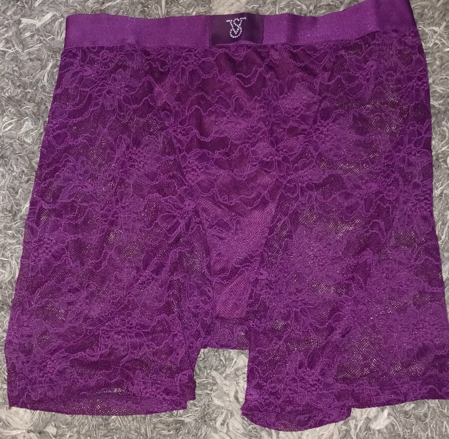 VS shine rhinestone lace Boxer Brief panty new size medium Deep Purple