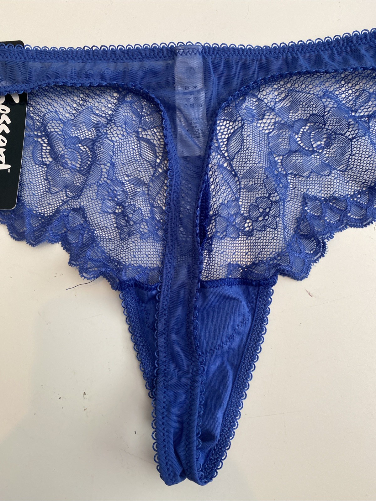 Gossard Superboost Lace China Blue Thong 14 – 16 Large Sheer Panties Knickers
