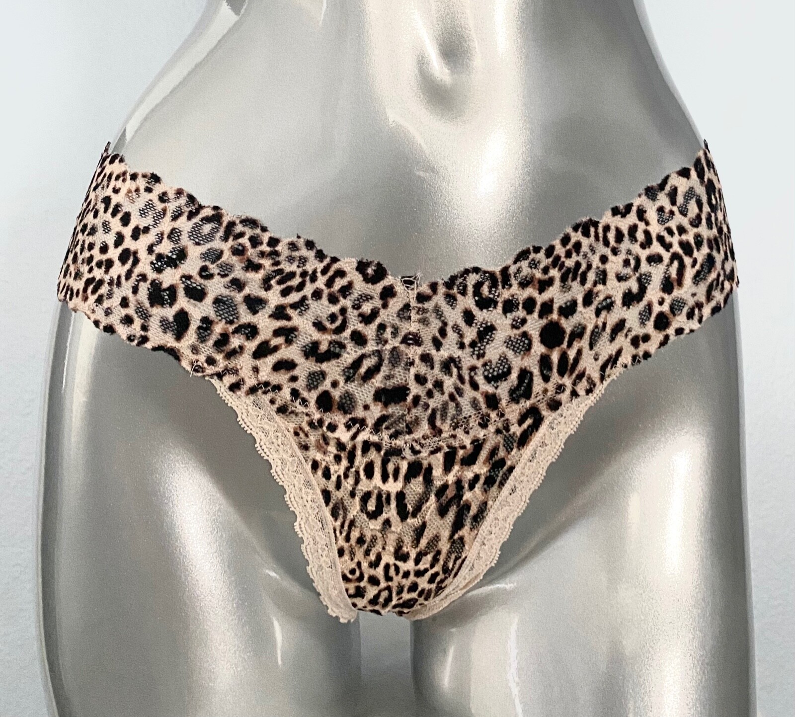 Victoria’s Secret Thong Panty Lace Up Leopard Animal Print Lace L XL
