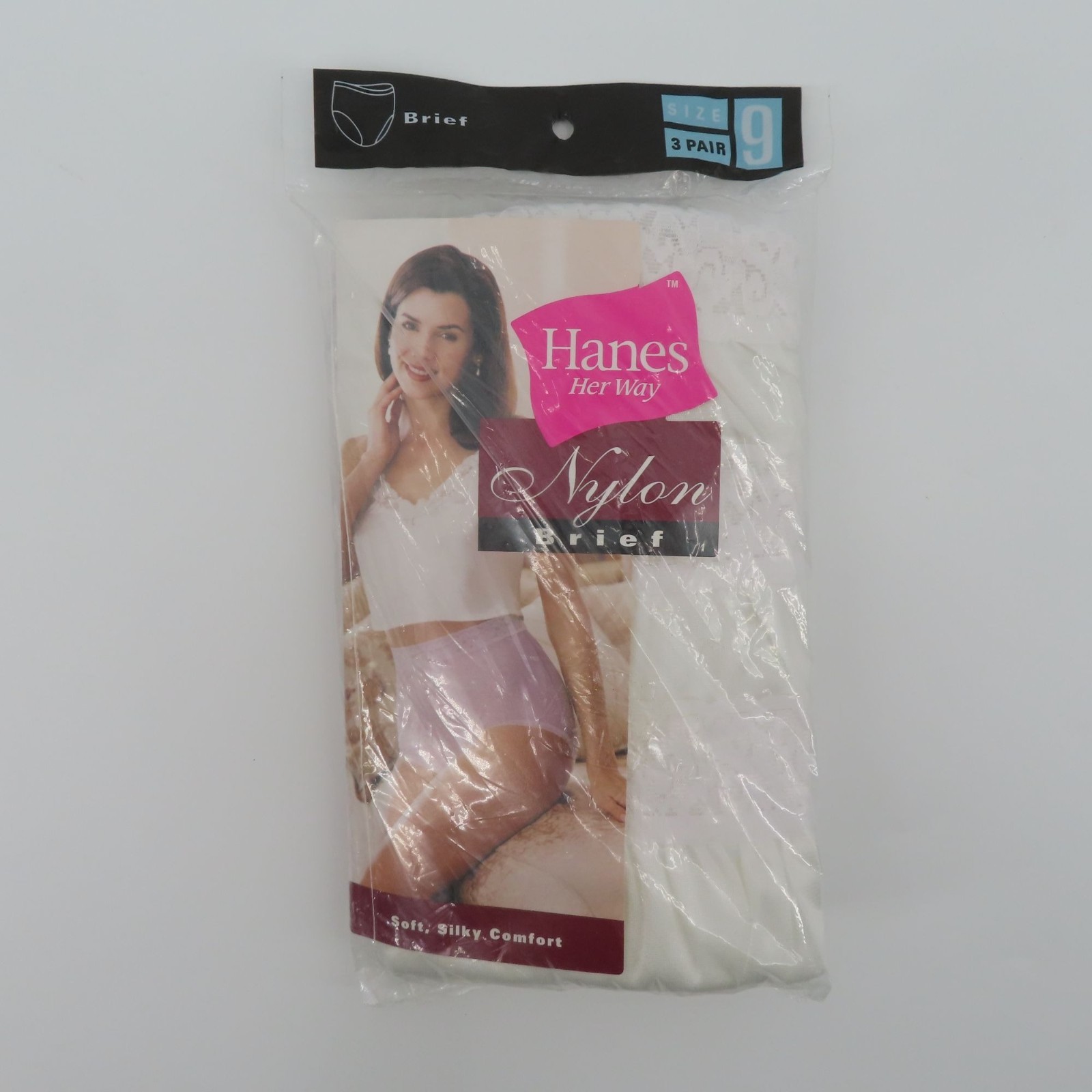 VTG Hanes 3 Pairs Womens Size 9 Nylon Brief Lace Trim Panty Solid White 1999 NEW