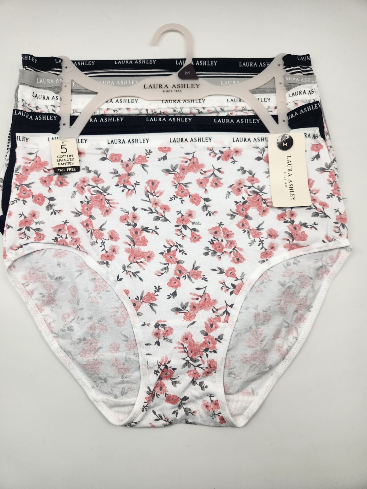LAURA ASHLEY 5Pk Women’s S M L XL Cotton Tag Free Panties Black Gray Pink Prints