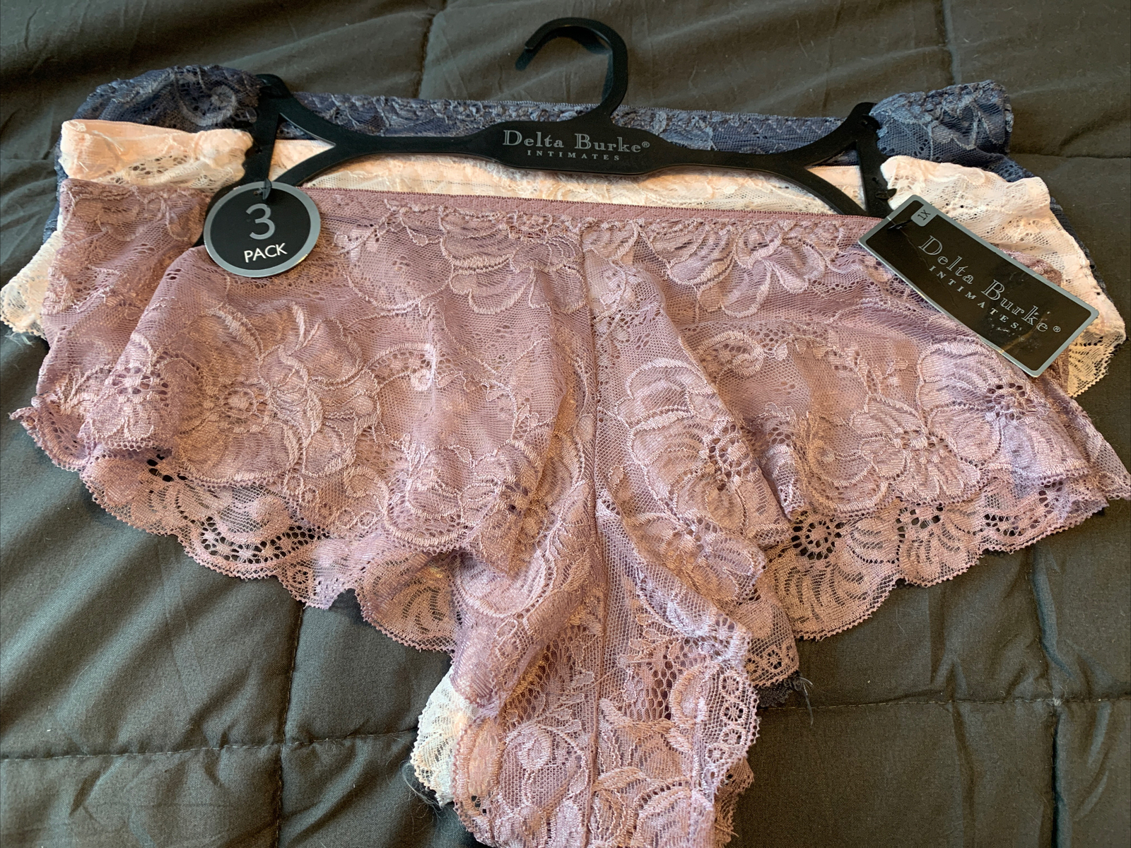 DELTA BURKE 3 PACK BRIEF PANTIES UNDERWEAR 1X PLUS LACE BLUE PINK