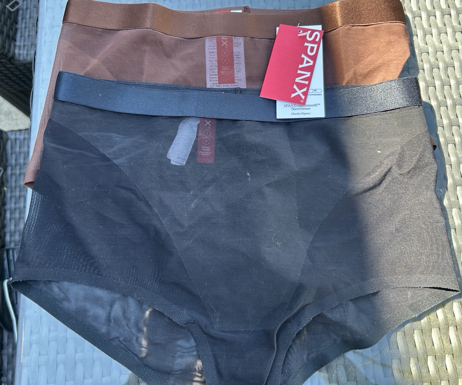 Spanx Supersmooth Sheersense Cheeky Hipster Black Brown Sz S NWOT