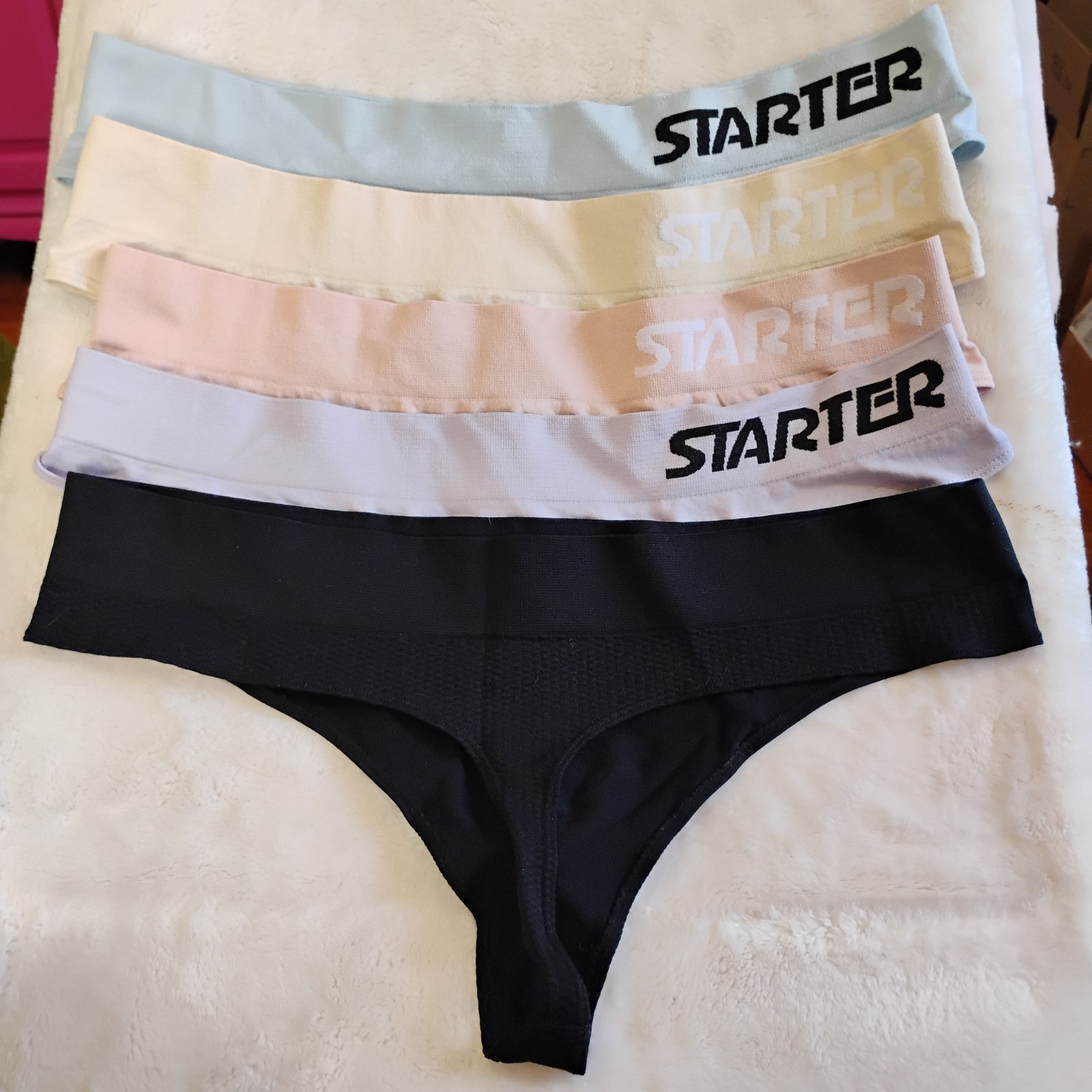 Starter Women’s Seamless Thong Underwear 5 Pack Size XL Multi-Color Pastel Black