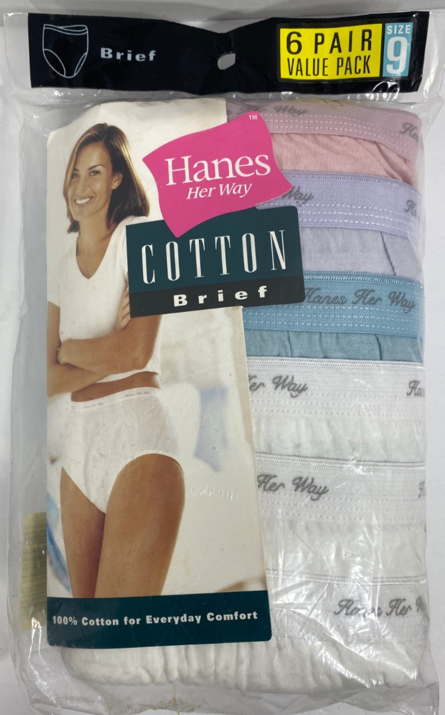 NIP VTG 1999 HANES HER WAY COTTON BRIEFS 3 PAIR White and 3 Pair Colored SIZE 9