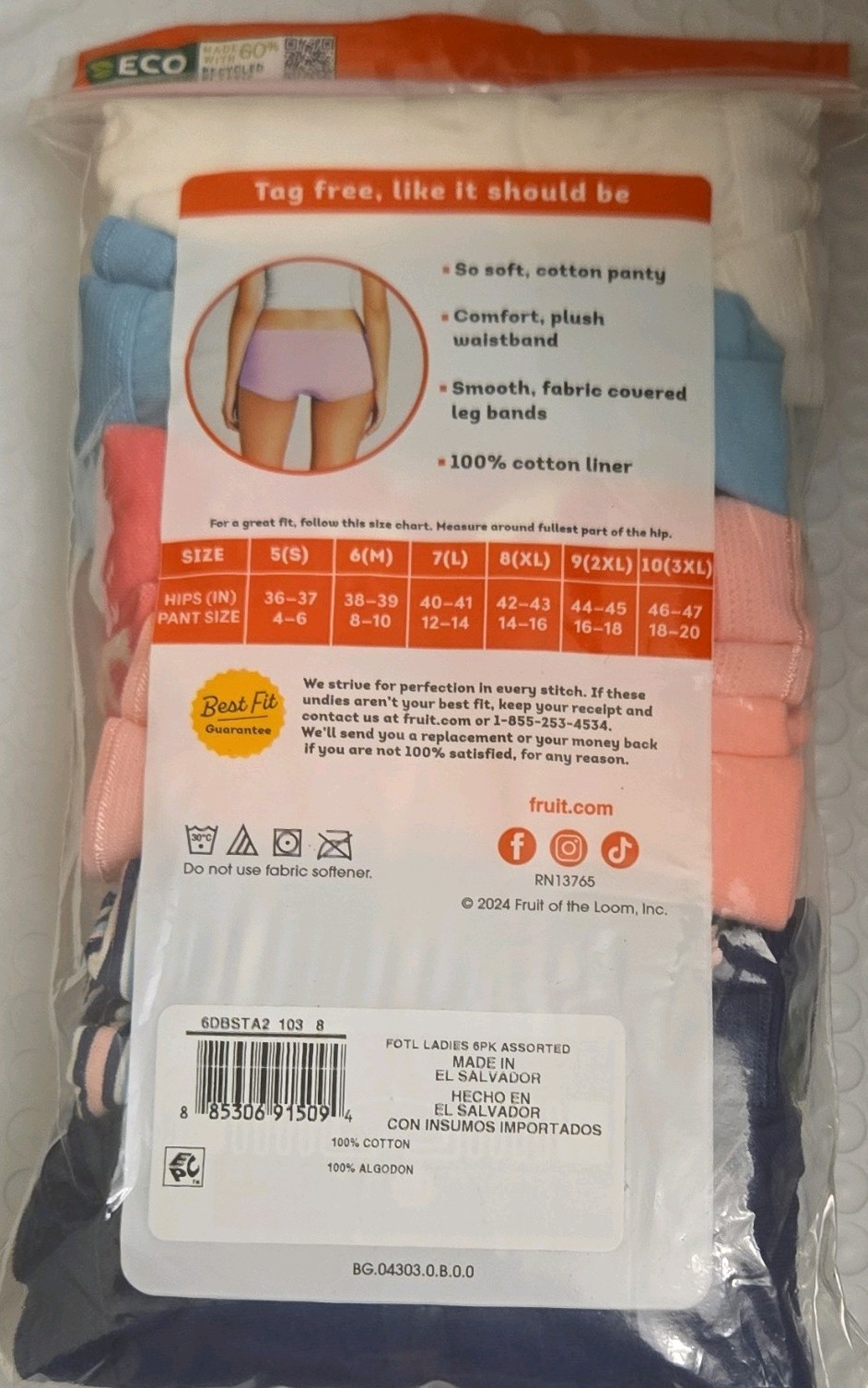NEW Fruit Of The Loom Women’s 6 Pack Cotton Boy Shorts Size 8 XL