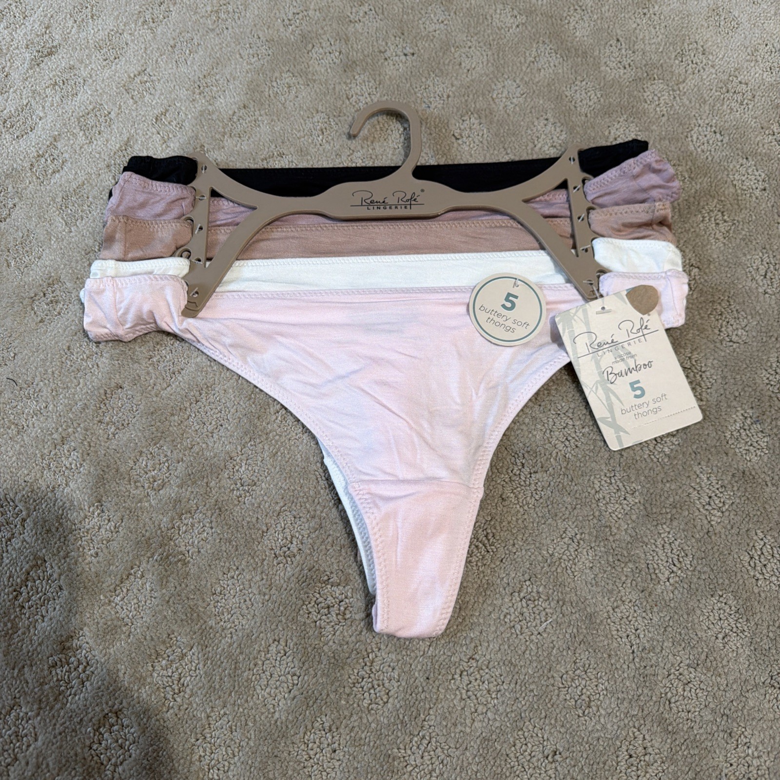 Rene Rofe 5pk Multicolor Buttery Soft Bamboo Thongs Underwear. Sz L. NWT!!