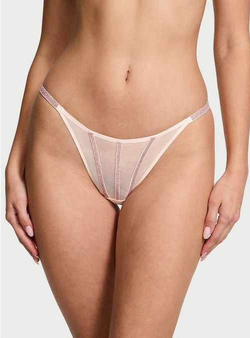 VICTORIA’S SECRET VERY SEXY SHEER SHINE STRAP MESH THONG PANTY PRETTY PINK XL