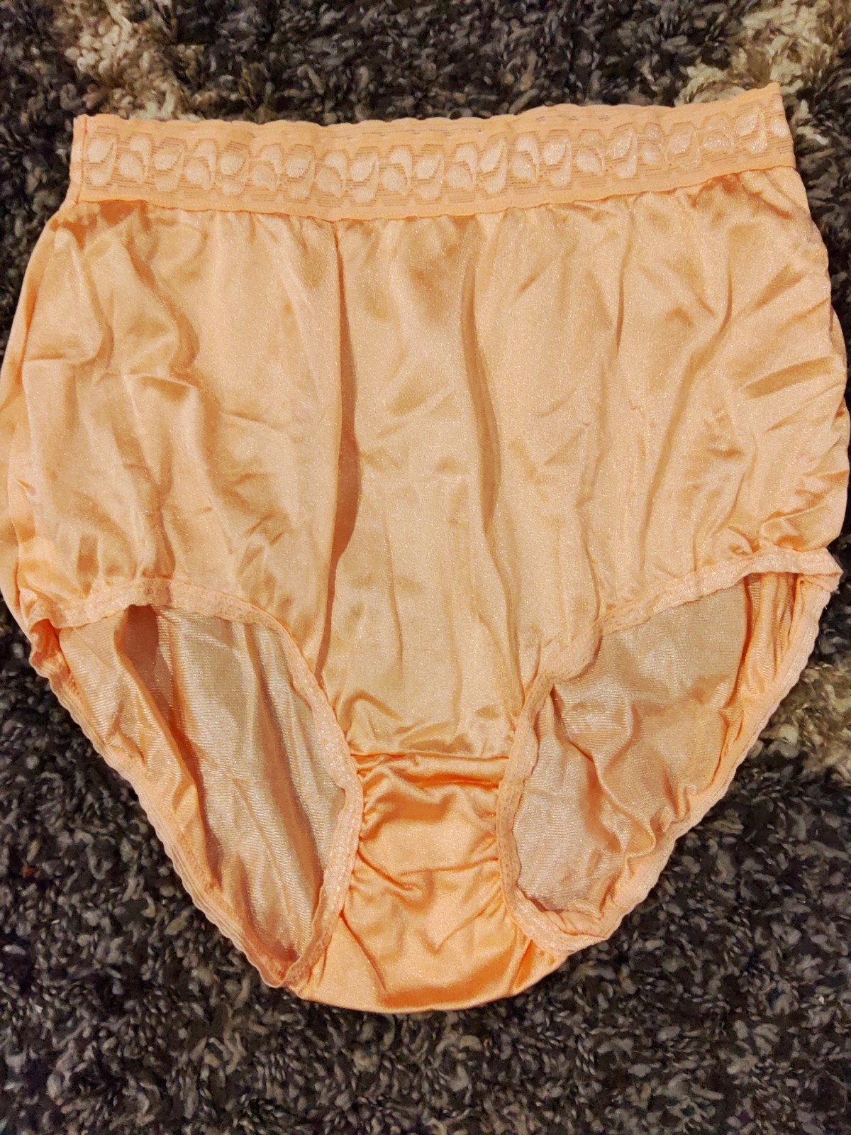 1 Pair PINK brand 100% Nylon Brief Panties, Size 8 Wide Lace, Peach