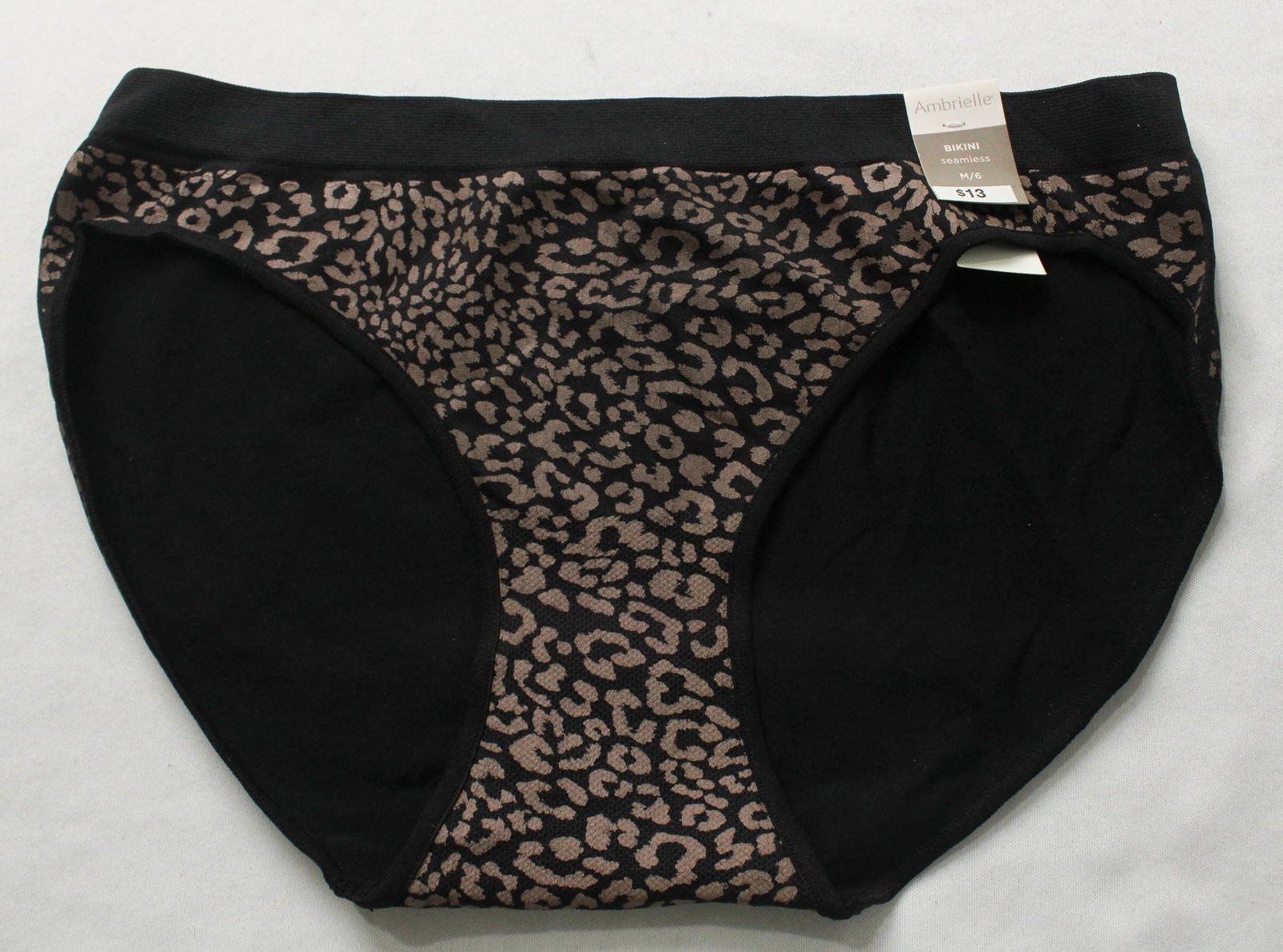 Ambrielle Women’s High Leg Bikini Bottoms NN7 Black Mini Panther Medium/6 NWT