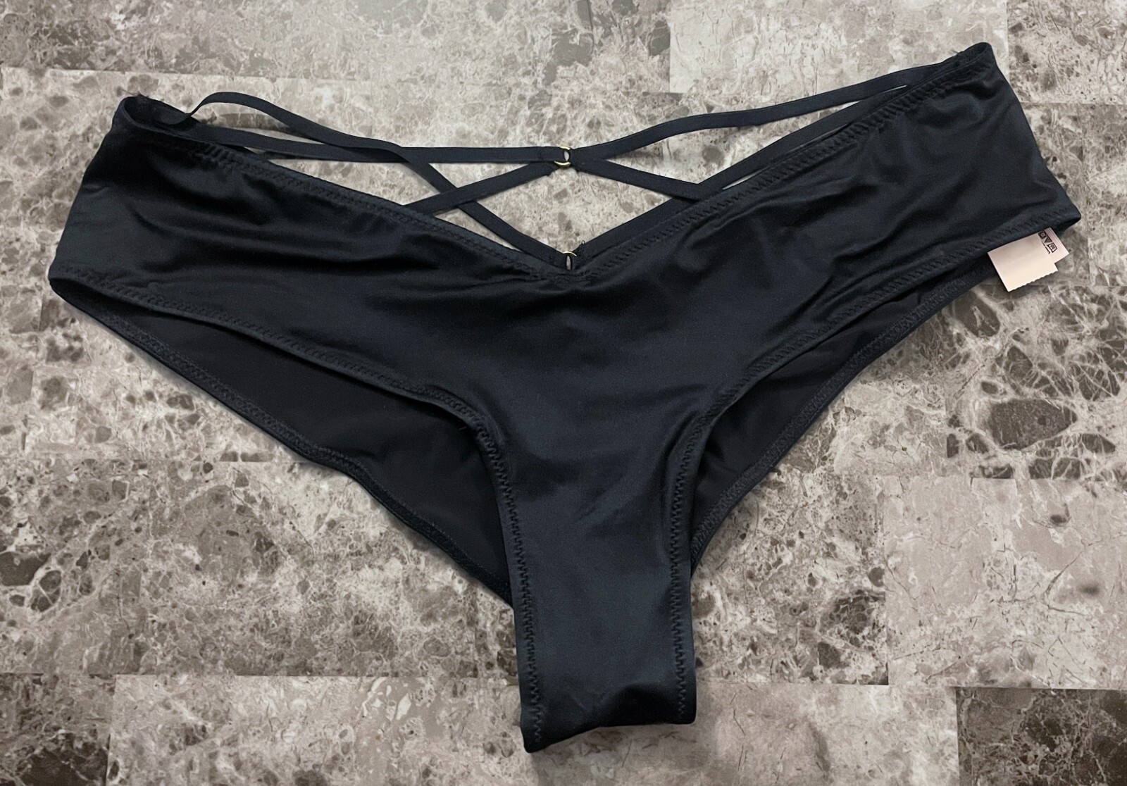 VICTORIA’S SECRET M NAVY BLUE SATIN SMOOTH STRAPPY BACK HIGH LEG CHEEKY PANTIES
