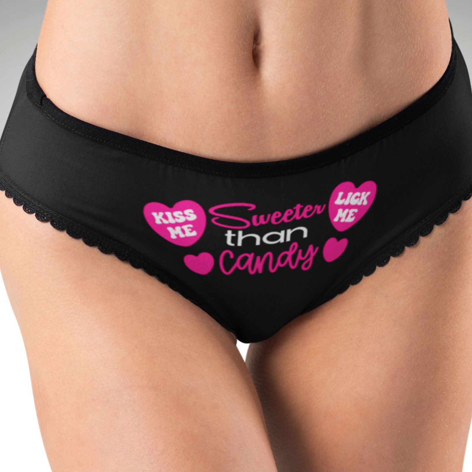 Sweeter Than Candy Hipster Panties Kiss Me Lick Me Hearts Valentine