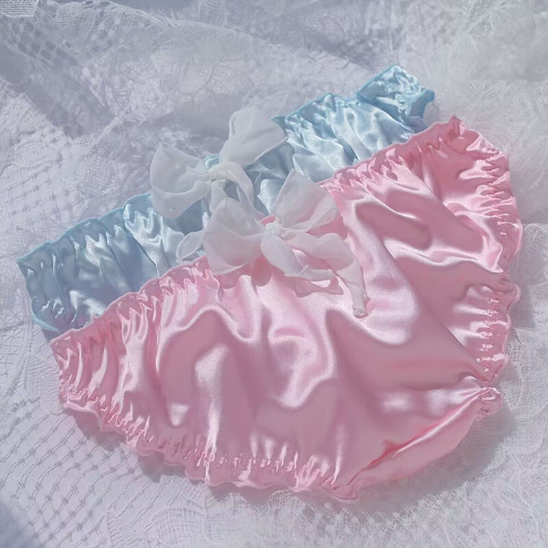 Sexy Girls Faux Satin Panties Briefs Ruffles Bow Underwear Japanese Cute Knicker