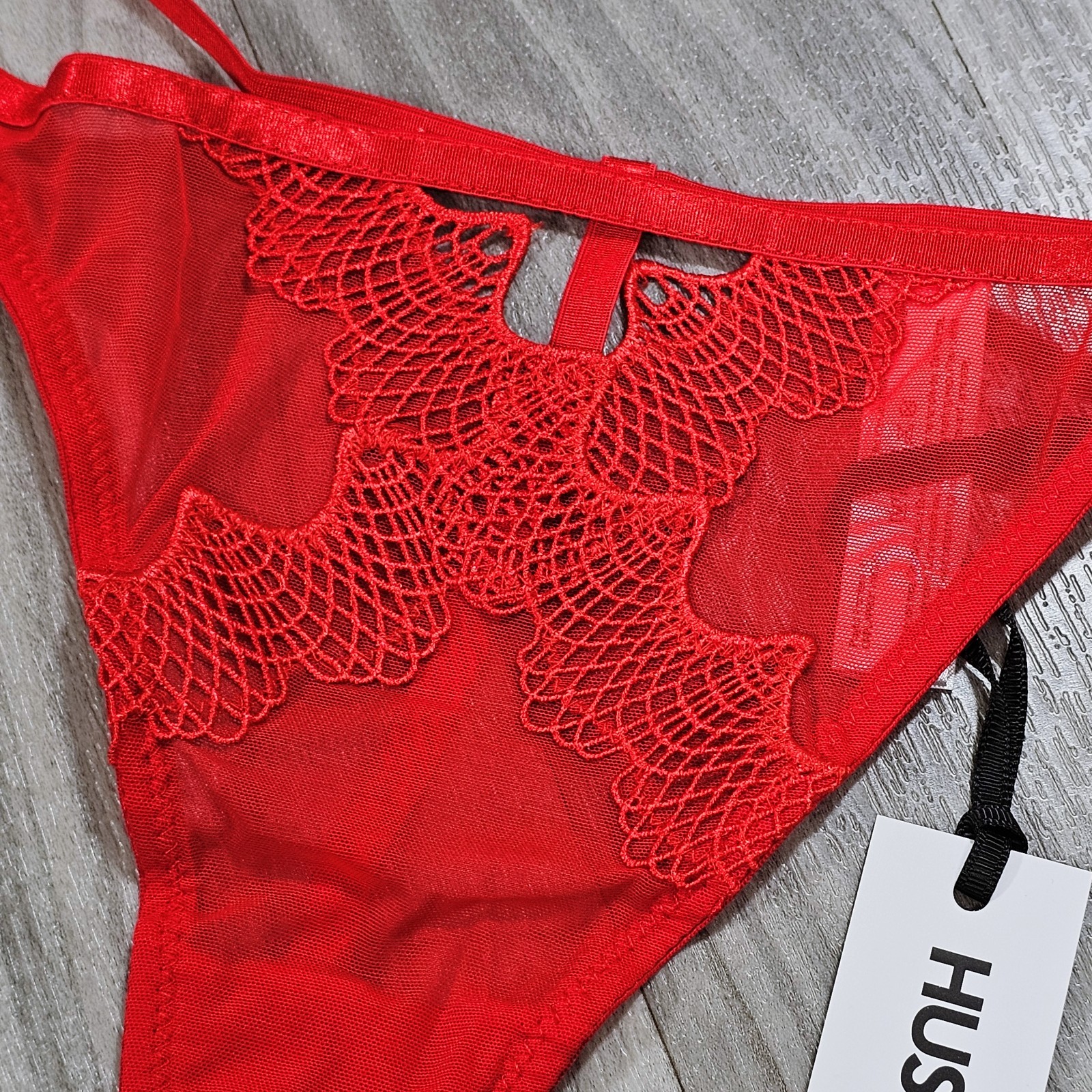 Hustler Grace Red Mesh and Lace Thong Panty, Size US 8