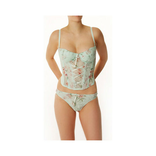 Splendour MINT Green/Brown Silk Chiffon/Lace High Leg Thong