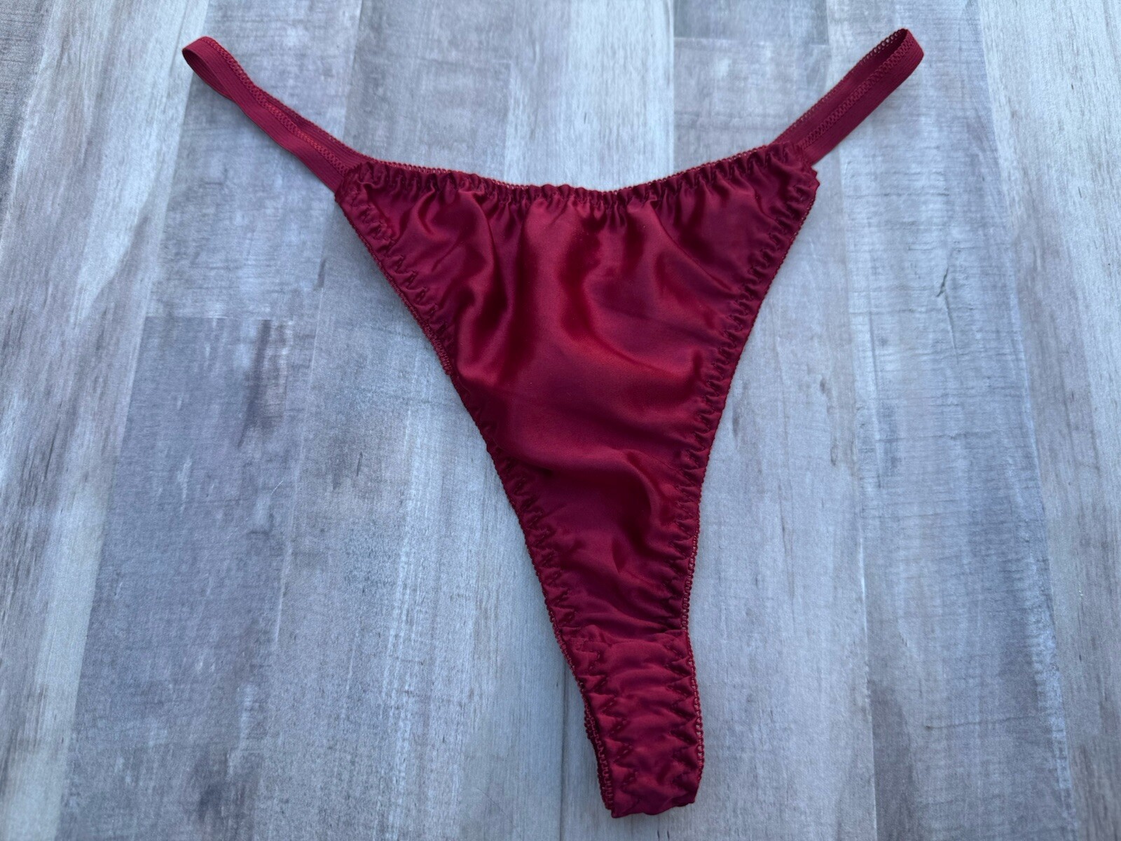Valentine’s Day Deep Red Triangle Satin String Bikini Thong Panties Sz XL