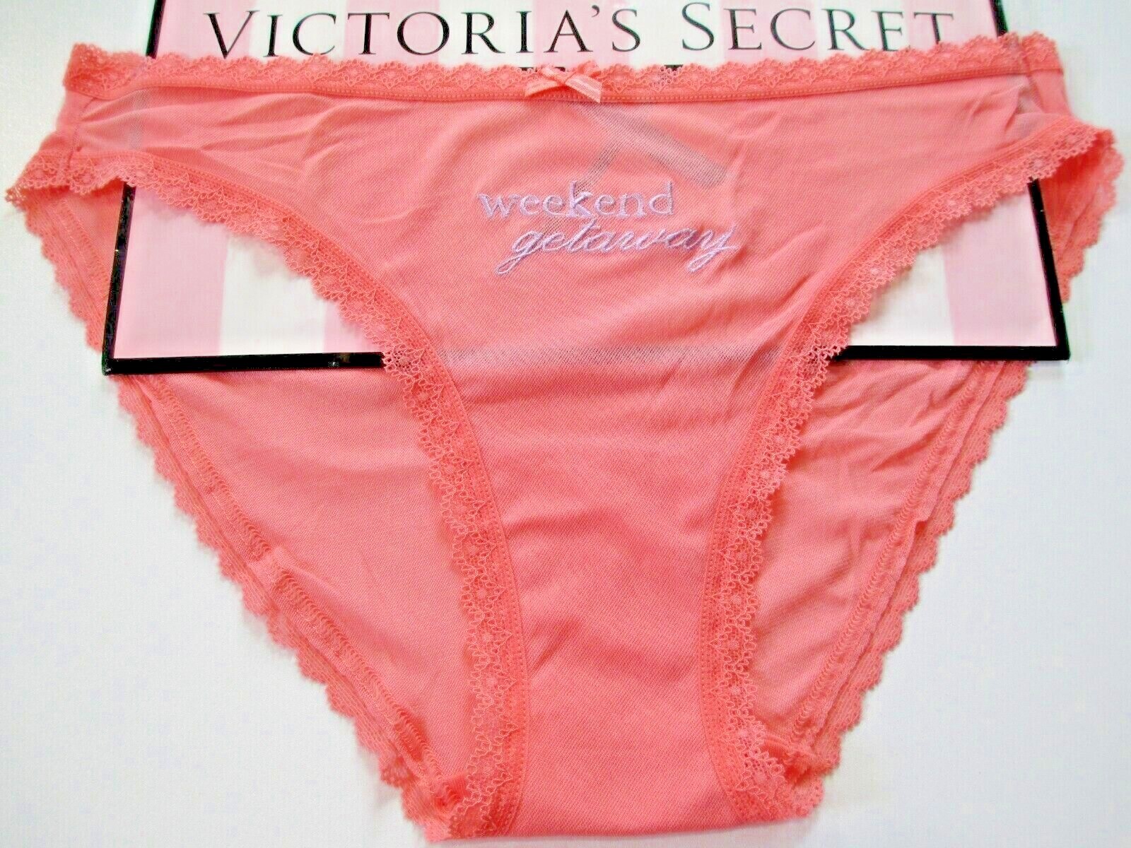 VICTORIA’S SECRET Bikini Panty XL Orange NWOT Stretchy Mesh VS Lace Trim Sexy