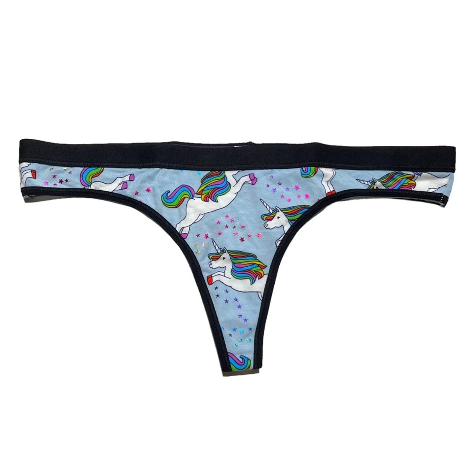 MeUndies Unicorn Rainbow Stars Light Blue Print Thong Size Medium