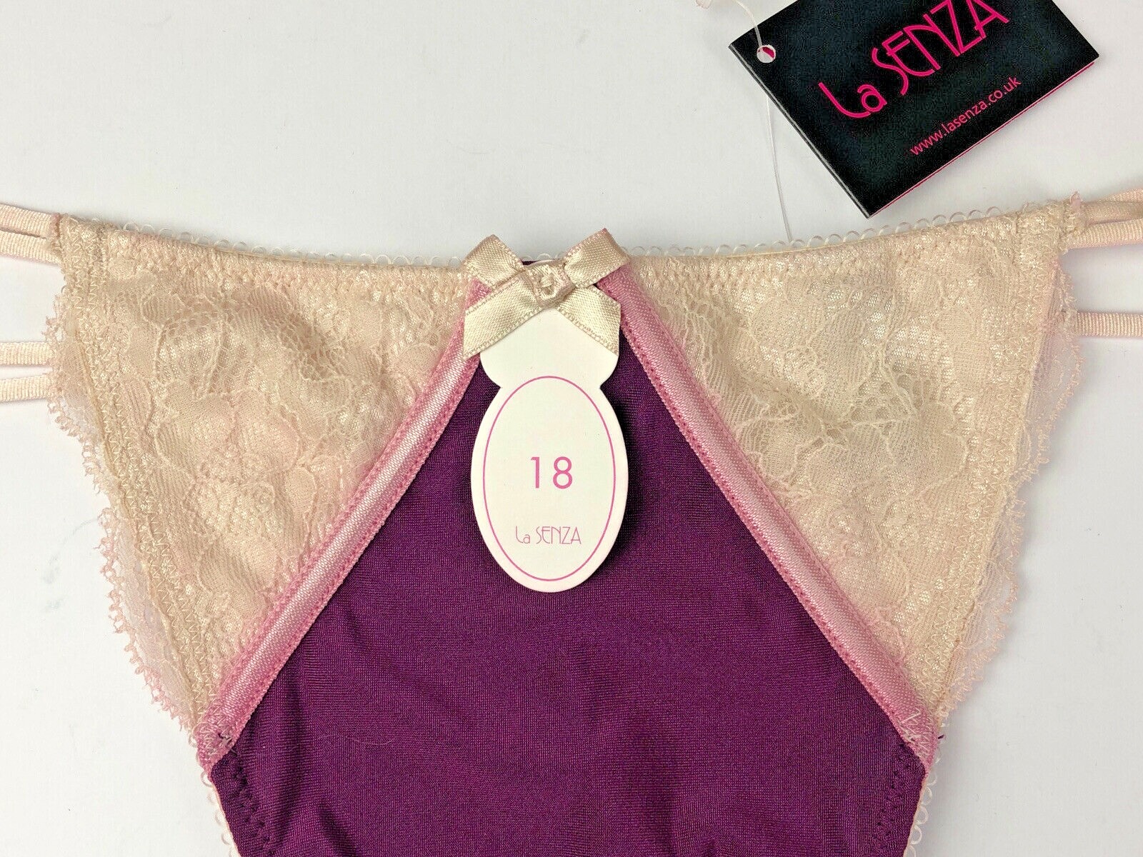 La Senza G-string Thong UK 18 Purple / Ivory BNWT