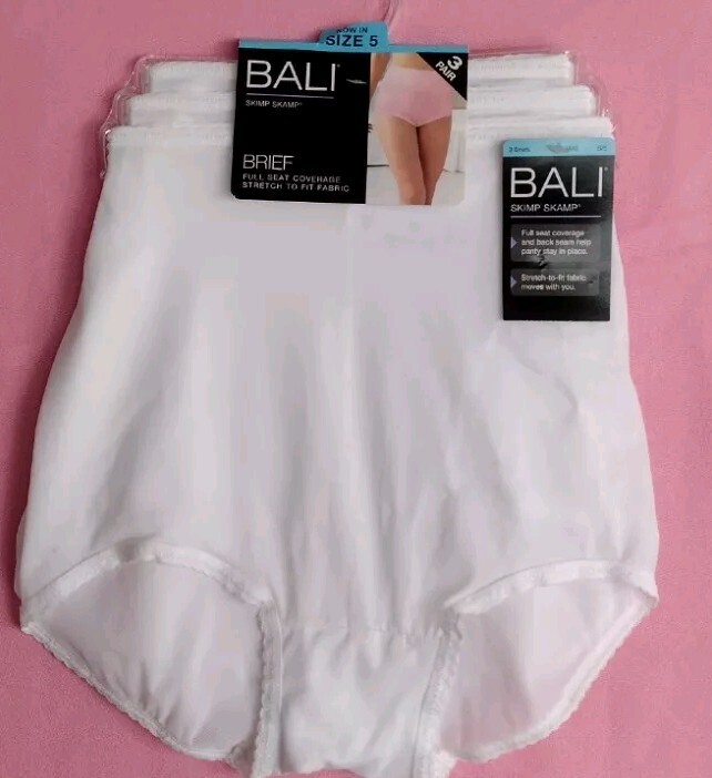 NEW Bali 3 Pair Briefs Skimp Skamp Panties Size S/5 WHITE DFA633 NWT