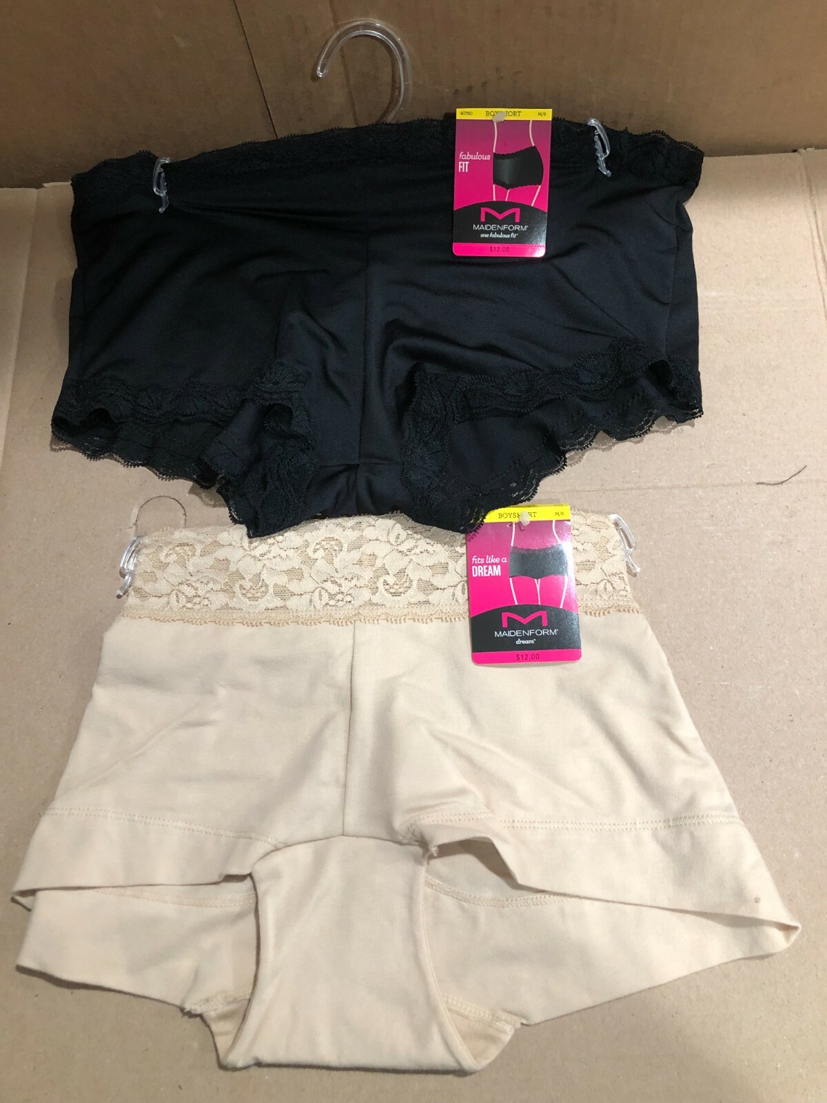 (2 Pcs) Maidenform Dream Cotton w/Lace Boyshort & Fabulious Blk w/Lace Size M