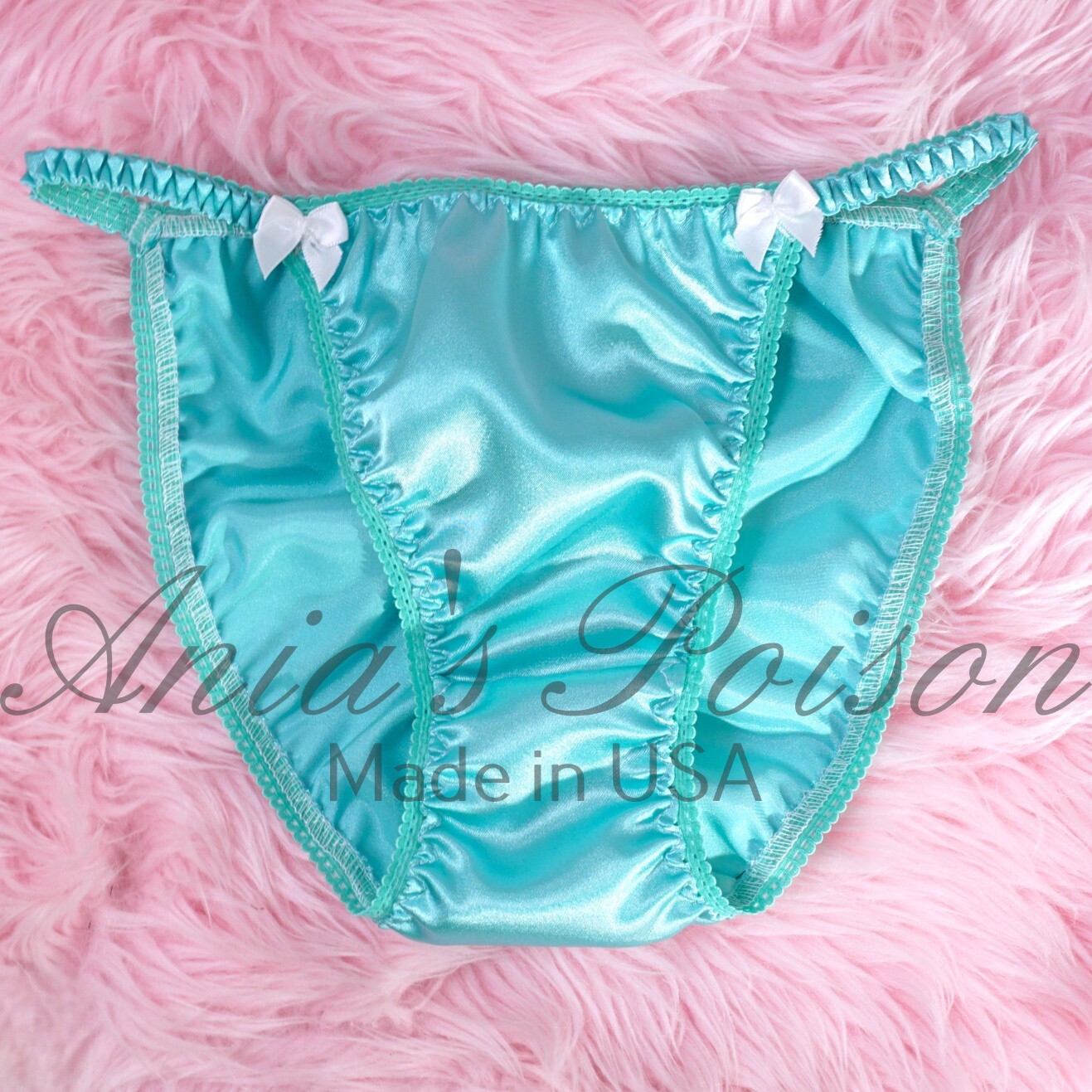 Satin Sissy Ladies panties – Candy teal wetlook DUCHESS CUT string bikini 5-9
