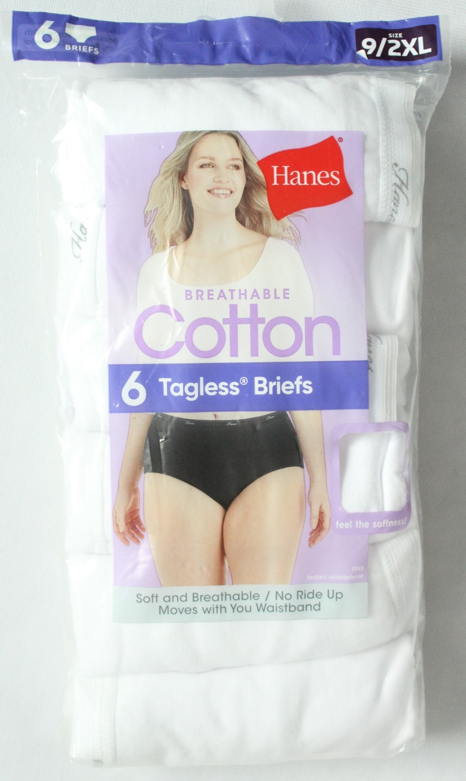 Hanes Womens Size 9/2XL 6 Tagless Briefs Underwear Cotton Solid White PP40WH