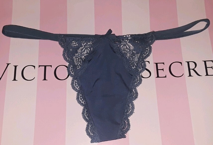VS DREAM ANGELS scalloped Lace V string Panty BRAND NEW SIZE large blue storm
