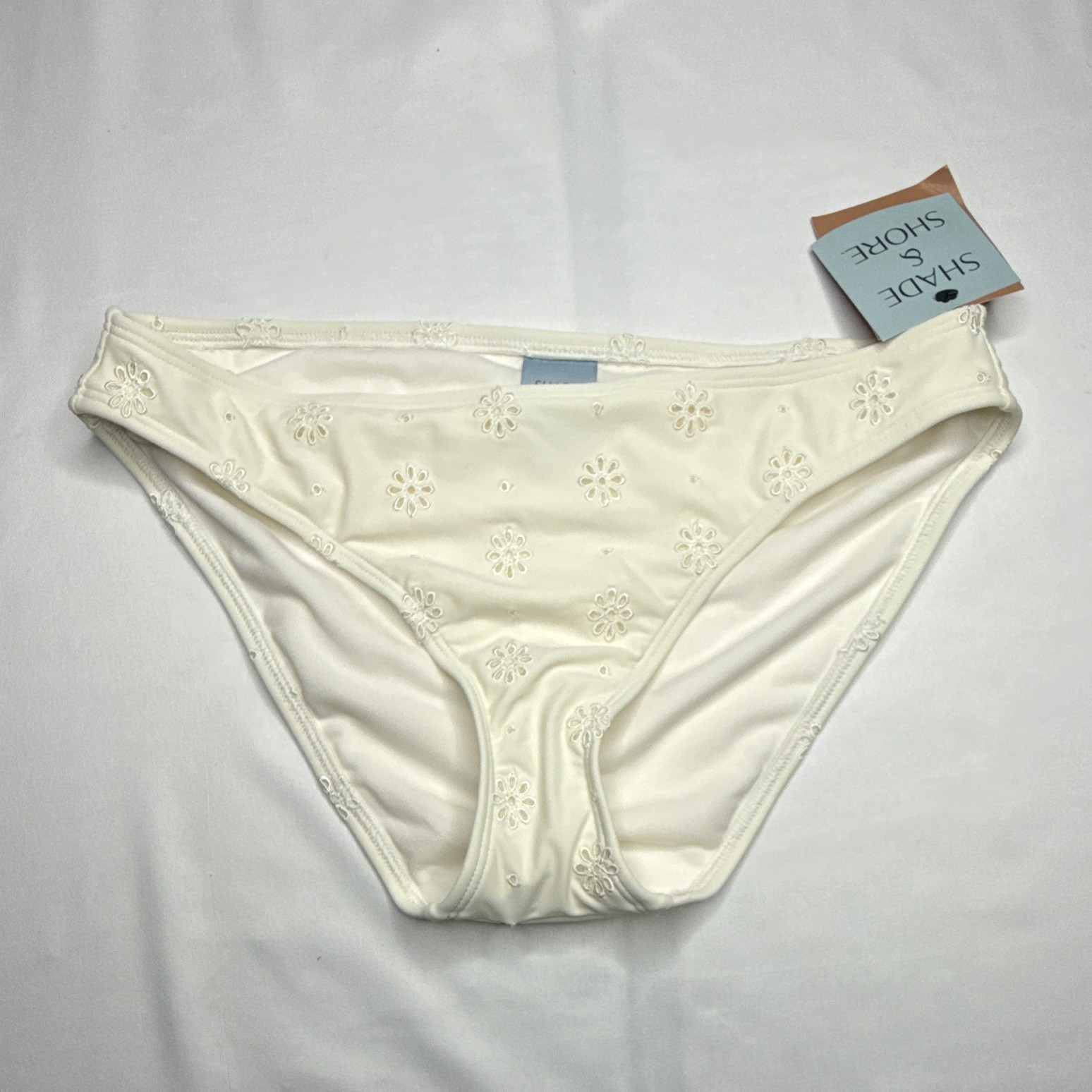 Shade & Shore Women’s White Floral Bikini Panties, Size S (4-6)