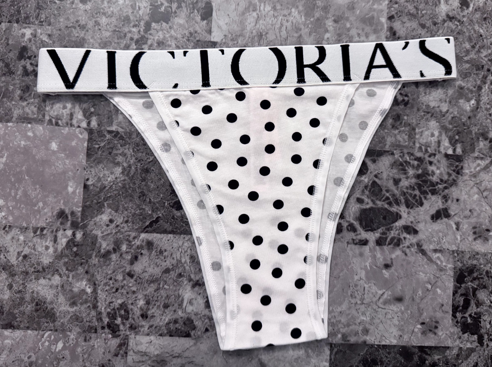 VICTORIA’S SECRET POLKA DOT THICK LOGO BAND FRENCH CUT HIGH LEG BRIEF PANTIES
