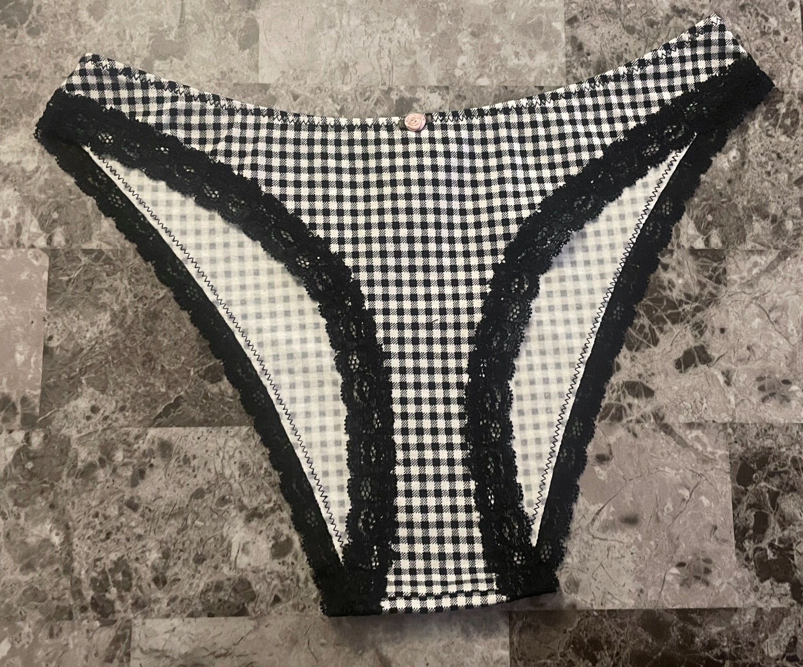 NWT AEROPOSTALE AERO BLACK WHITE GINGHAM COTTON BLEND HIGH CUT CHEEKY PANTIES