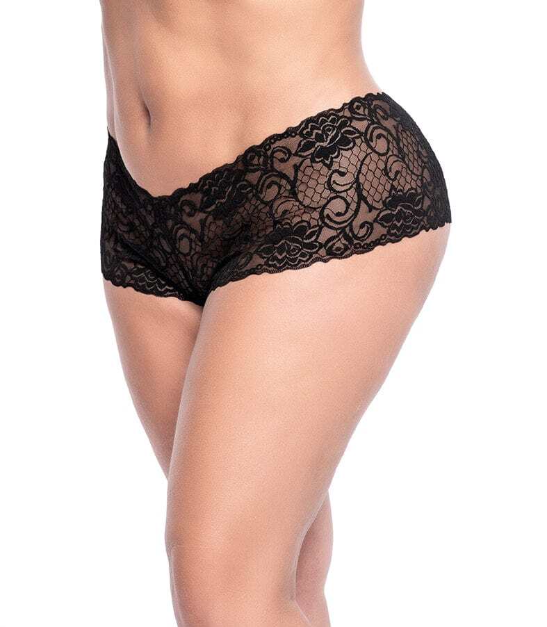 Black Ultra Soft Stretch Lace Boy Short Panty Lingerie Plus Size (Many colors av