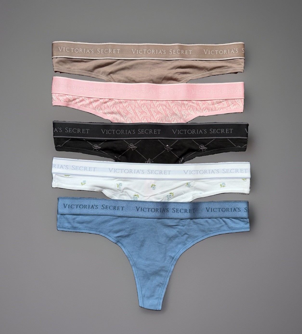 5 Pack Victoria’s Secret sz M Logo Cotton Thong String Panties Bundle Lot Set