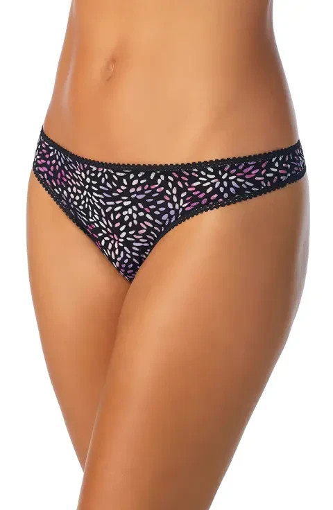 On Gossamer Printed Hipster Thong, Black, Size M/L 0447