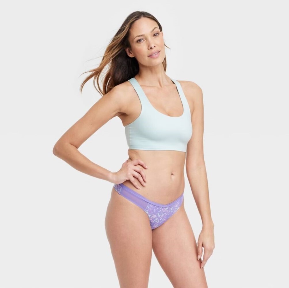 Auden 6pk Laser Cut with Mesh Thong Womens X-Large Stretch Purple