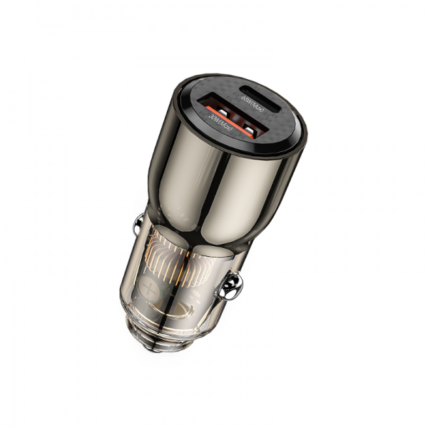WIWU WI-QC012 95W PD+QC Kirsite Geek Fast Car Charger USB+Type-C - Transparent Black
